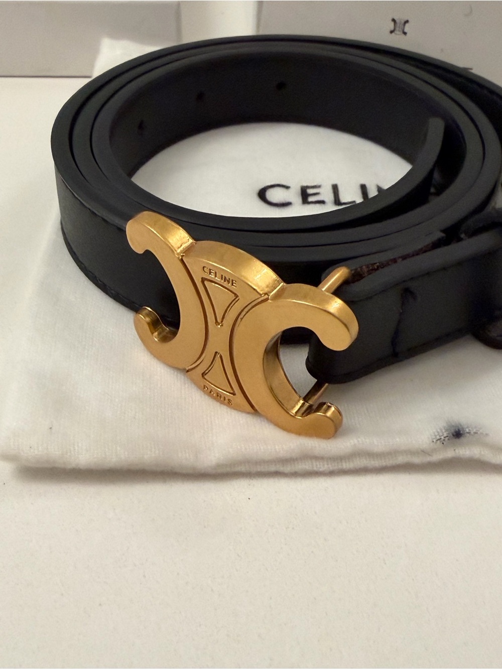 Celine Black Leather Belt with Gold Double C Buckle - Picture 1 of 11